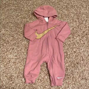 Nike Pink and Gold Hooded Footie One Piece